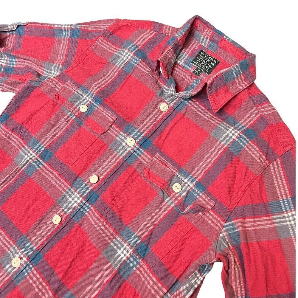 J. Crew Top Mens Small Pink Flannel Button Up Tartan Plaid Shirt Sporting Goods